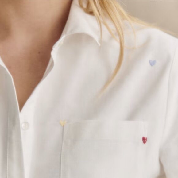 Sezane Tomboy Embroidered Button Down Shirt, Multi-Color Hearts - Picture 2 of 6